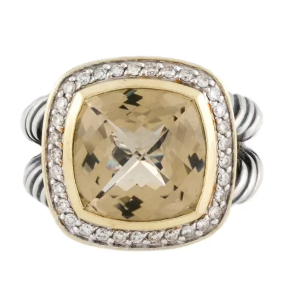 DAVID YURMAN 18K YELLOW GOLD & STERLING DIAMOND & SMOKEY QUARTZ ALBION RING - Picture 4 of 9